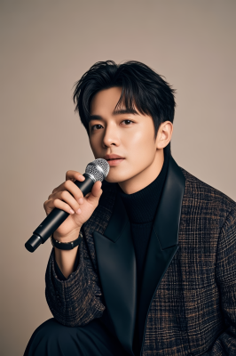 穿着西装拿着麦克风的德亚洲男子高清图片 穿着西装拿着麦克风的德亚洲男子高清图片