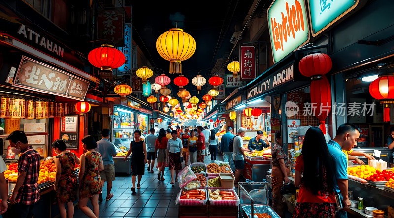 夜市繁华灯火通明热闹非凡