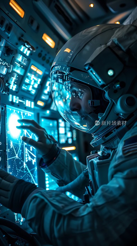 宇航员操作飞船驾驶舱