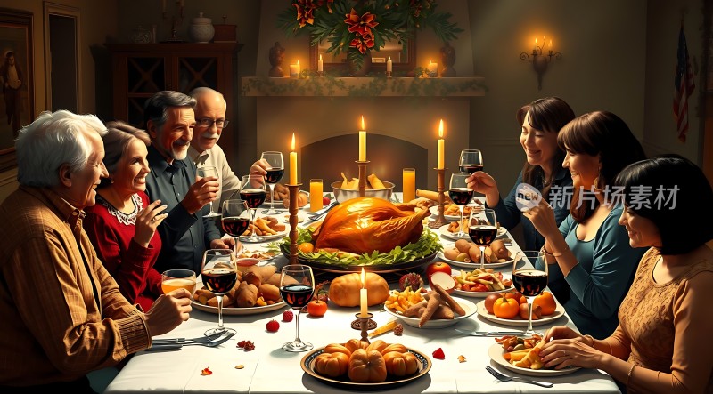 温馨家庭聚餐共享感恩时刻