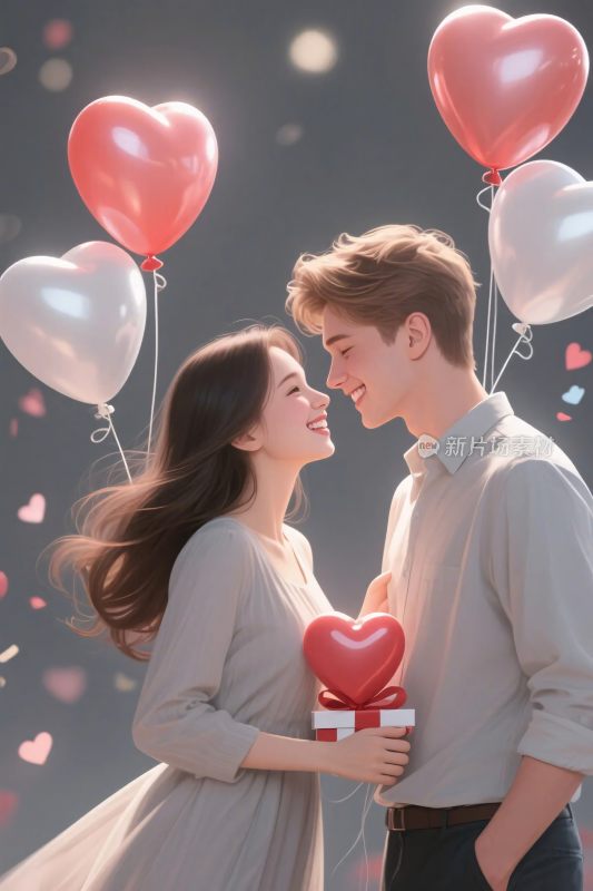 情侣浪漫气球爱心场景