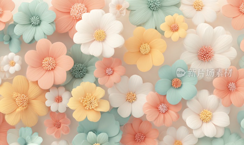 多彩立体花朵插画