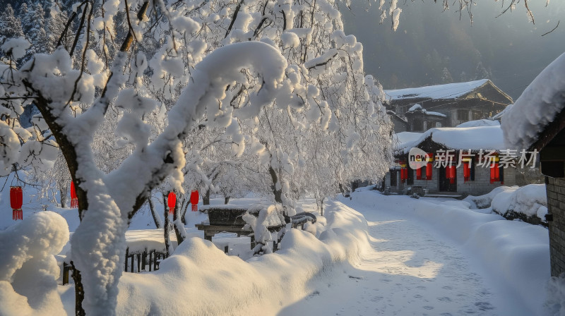 立冬森林村舍唯美雪景