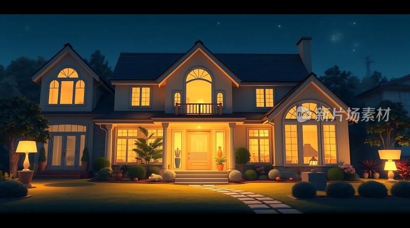温馨夜色下的美丽家园