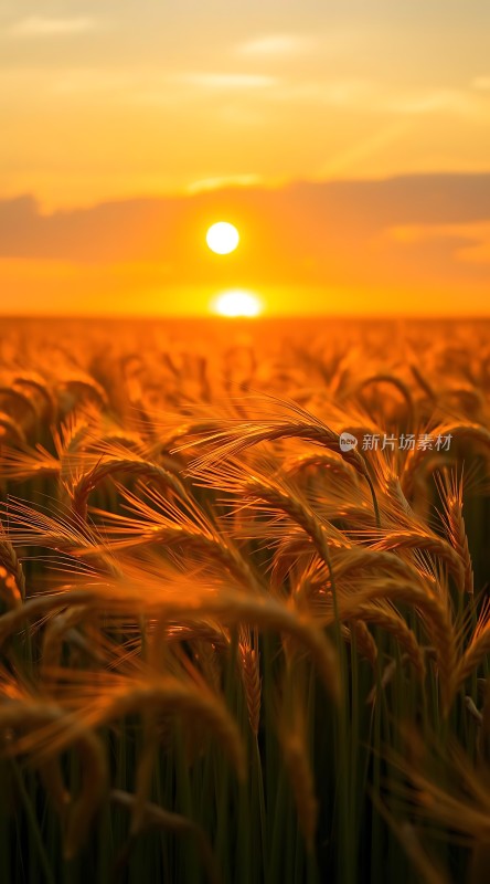 金色麦浪映夕阳