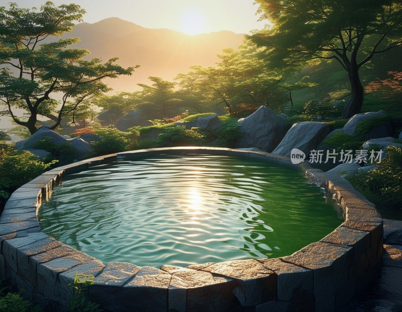 朝阳映照下的八方池