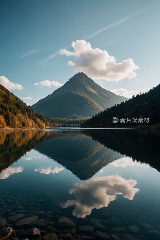 山倒映在湖的静水中高清风景图片