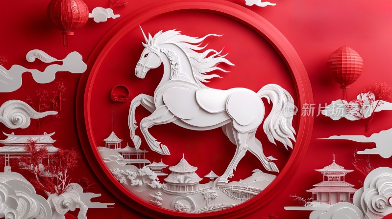 春节喜庆节日海报，马年