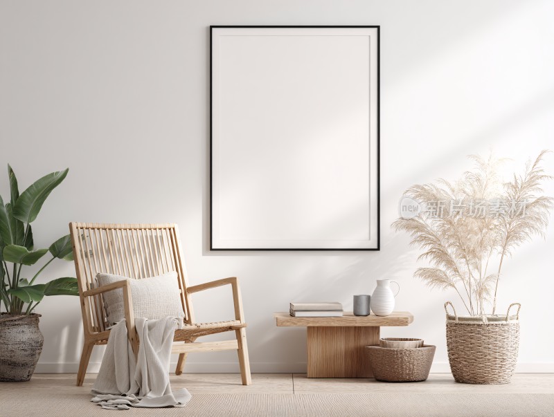 简约室内植物与装饰画场景