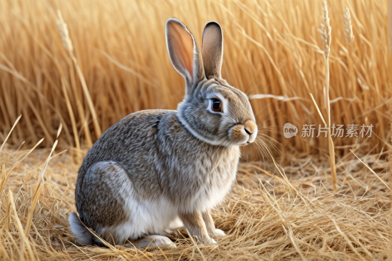 一只兔子坐在一片草地中间高清图片