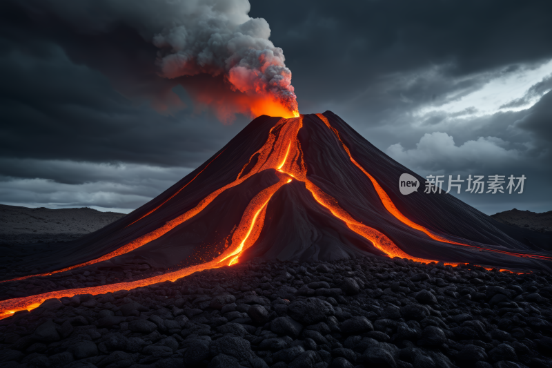 火山有熔岩和熔岩从其两侧流下风光风景图片