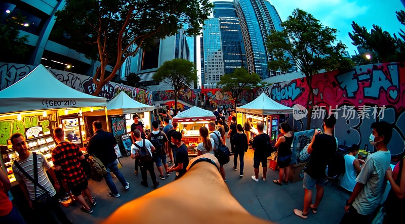都市夜市繁华与艺术交织的街头盛宴