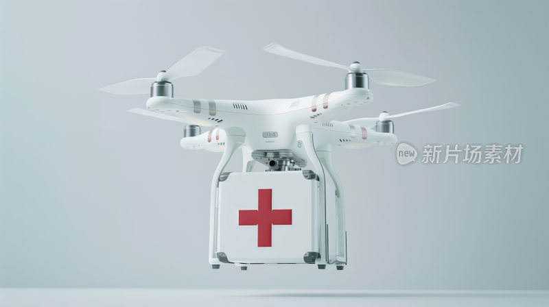 纯色背景前的3d卡通的救援无人机