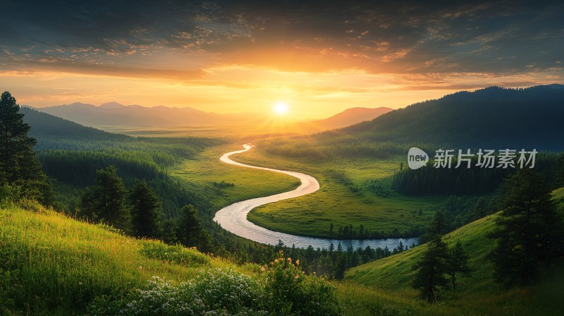 蜿蜒河流山间道路