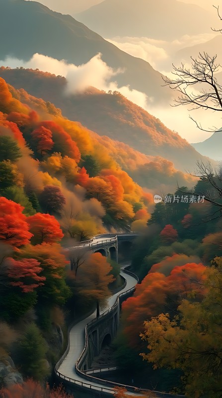 秋日山间蜿蜒公路