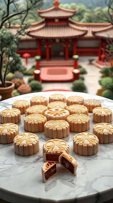 月饼盛宴传统建筑背景下的美味呈现