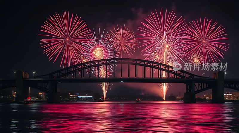 烟花绽放跨江大桥