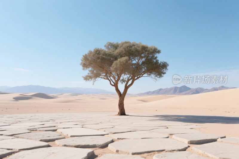 沙漠孤树风景图