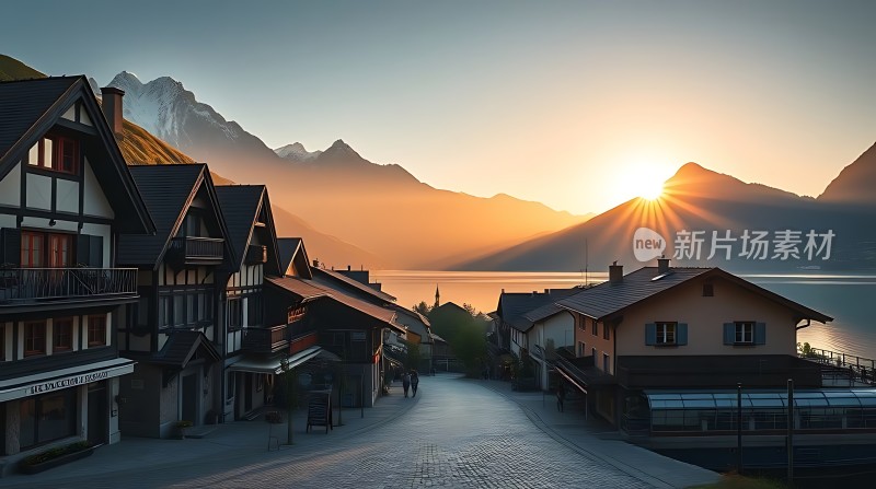 晨光中的山间小镇