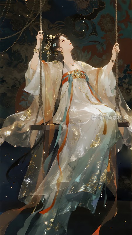 汉服佳人夜空下的梦幻之舞