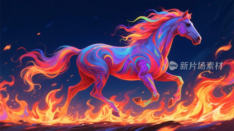 色彩斑斓的火焰骏马插画
