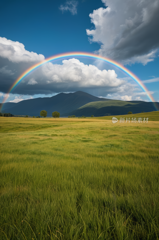 一片彩虹出现在一片高高的草地上高清风景