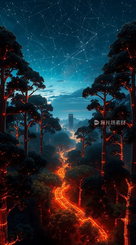 夜幕下的神秘森林之路