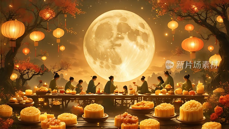 中秋佳节月光下的月饼盛宴