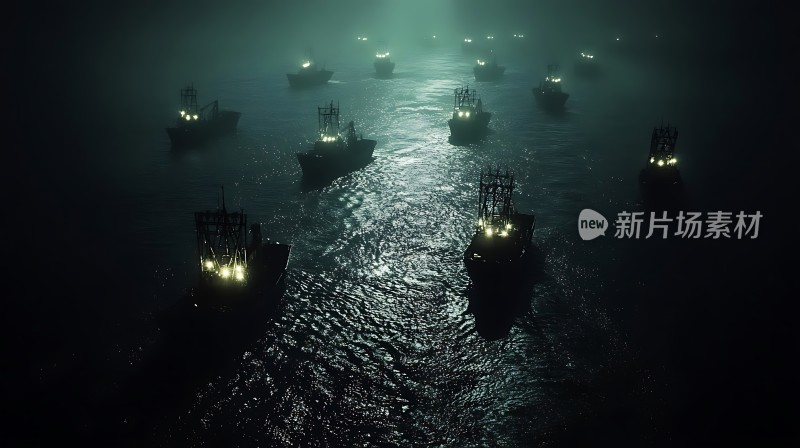 夜幕下的船队航行