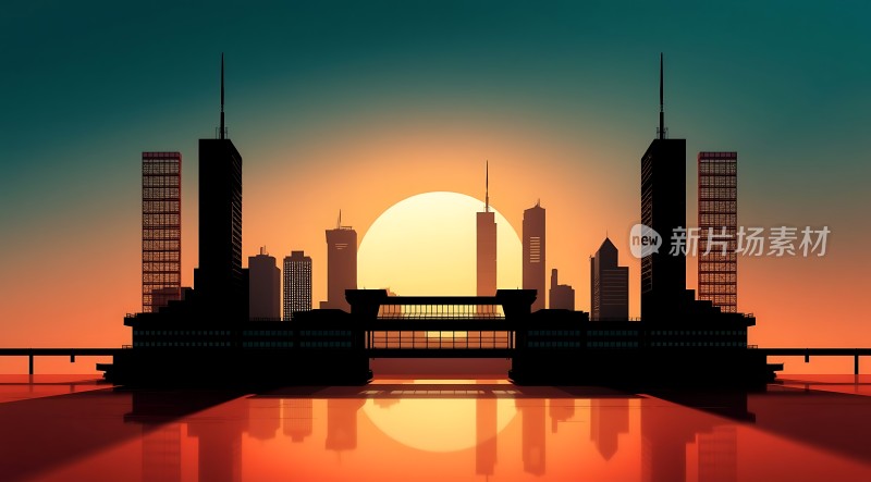 城市日出剪影