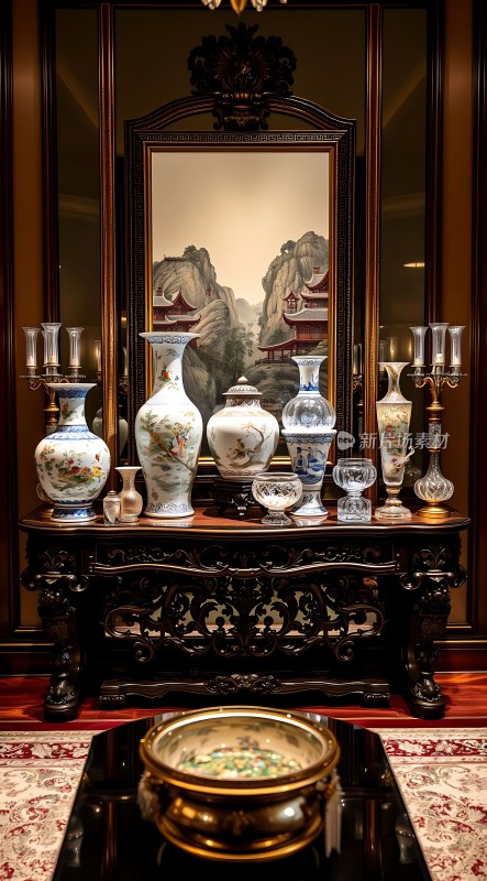 古董瓷器与精美家具的艺术展示