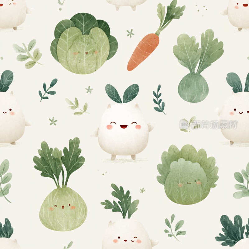 可爱蔬菜卡通图案插画