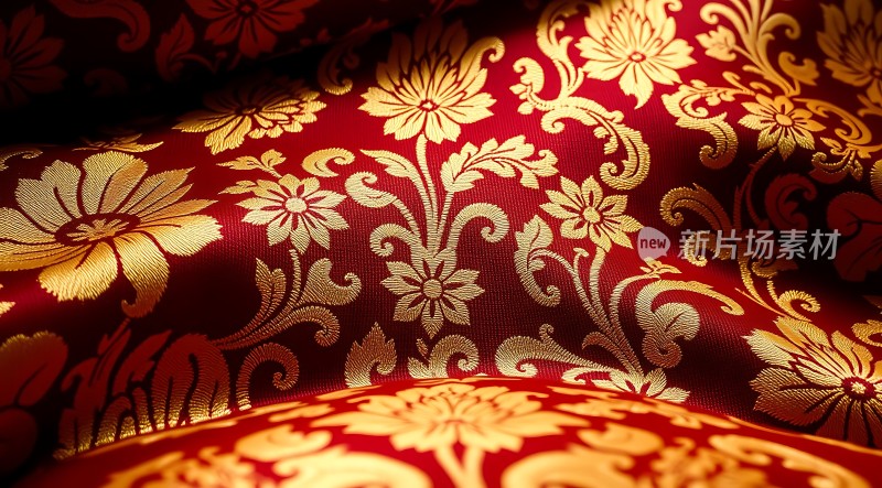 红色金花布料纹理