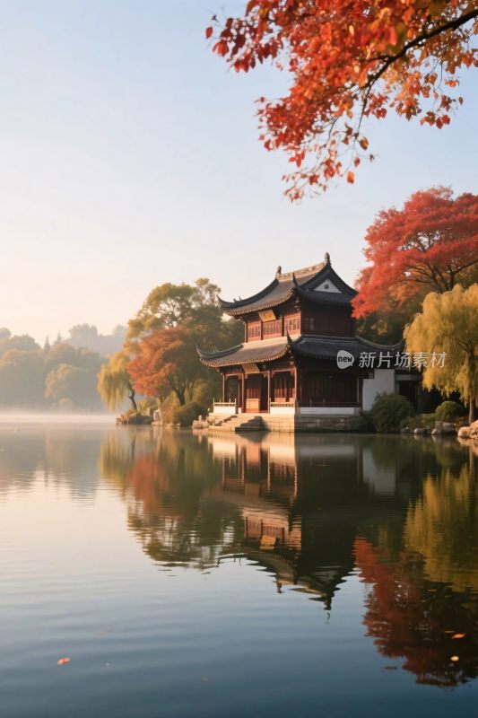 古亭秋景山水风光