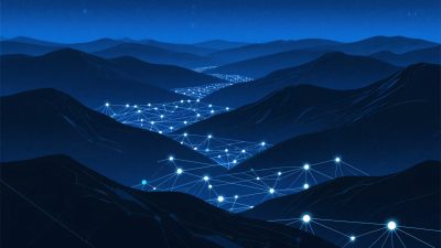 夜景中的山脉与网络线路图 夜景中的山脉与网络线路图