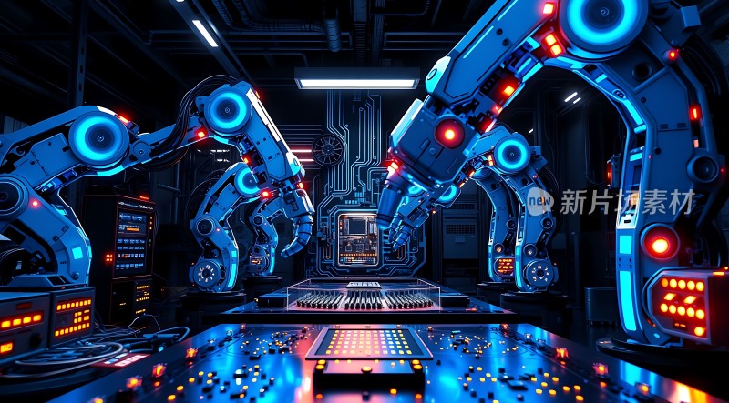 未来科技实验室机械臂与电子设备