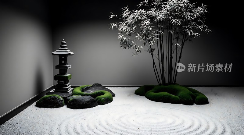 禅意小景石灯与翠竹