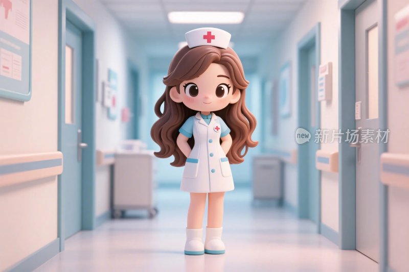 卡通护士在医院走廊