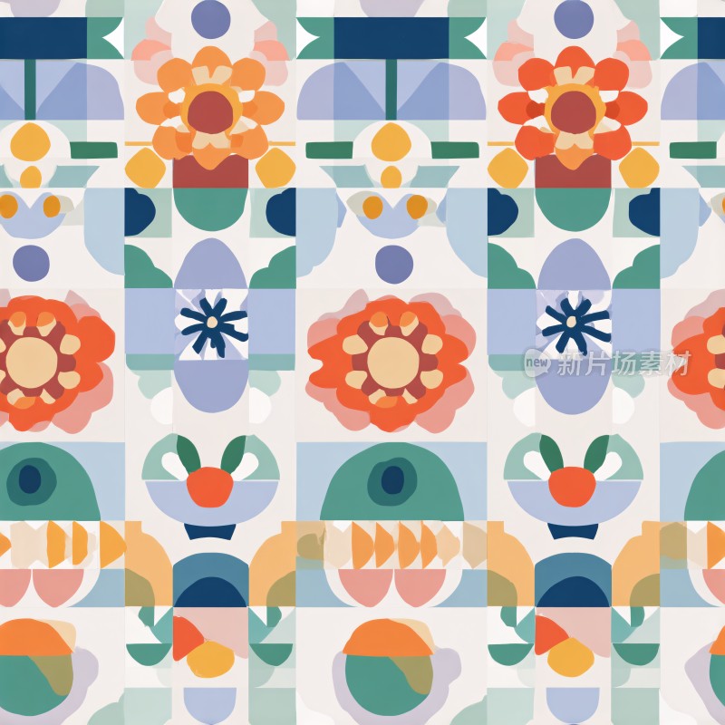 多彩几何花卉图案插画