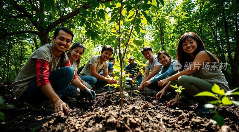 七人合力种树共筑绿色未来
