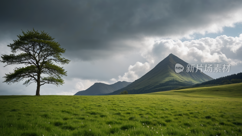 草地里的一棵孤树高清风景图片