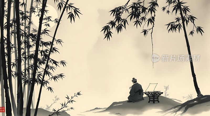 竹影下的沉思者