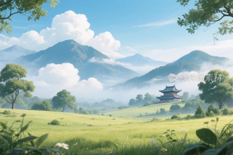 山水田园风景插画