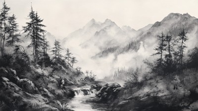 高温油墨山水画