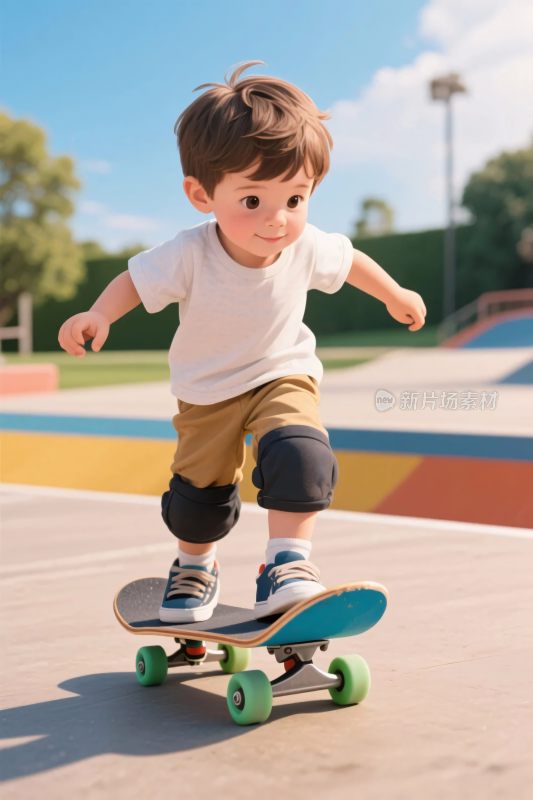 小孩滑滑板运动场景