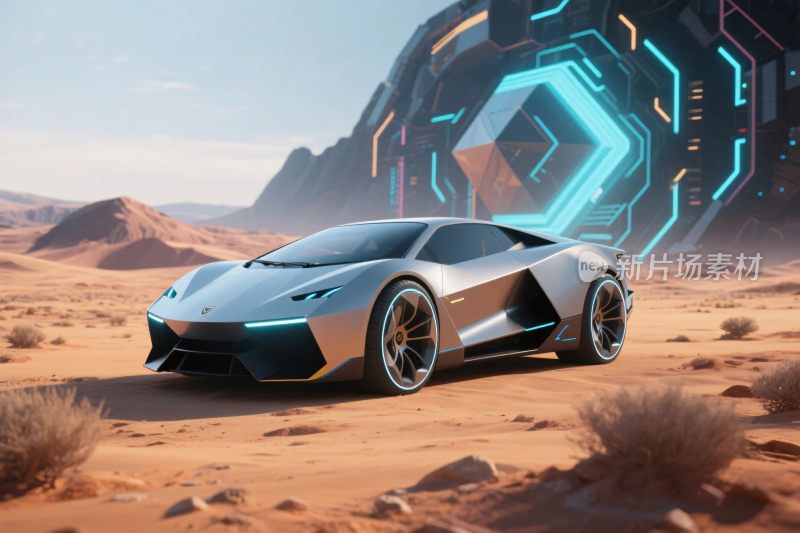 未来科幻跑车沙漠场景