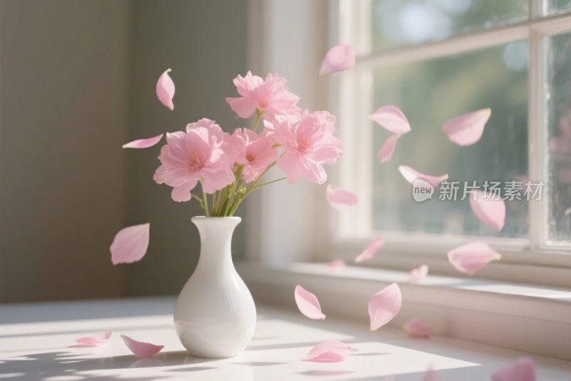 窗边花瓶飘落花