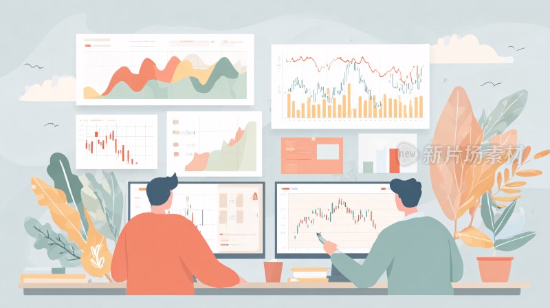 两人办公查看数据图表场景