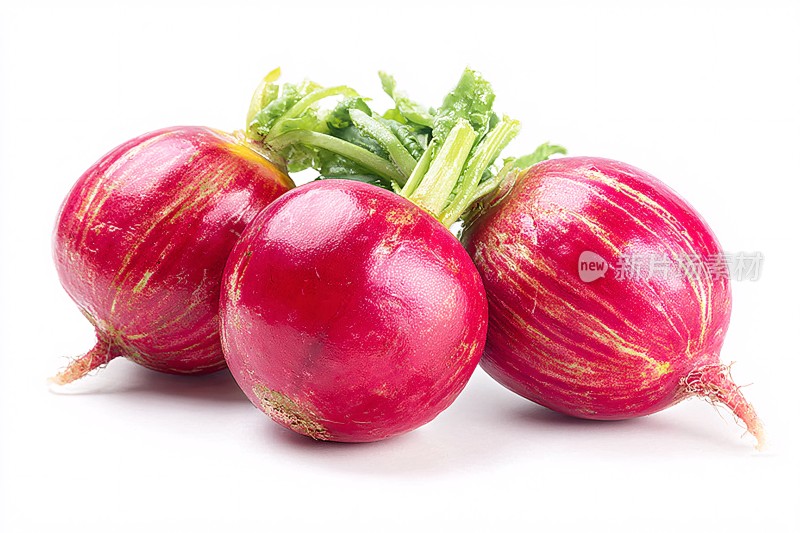 三颗新鲜的红皮萝卜
