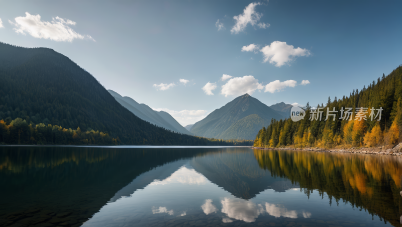 一个湖一座高山清风景图片